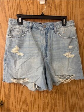 Hollister Light Blue Distressed High-Rise Denim Shorts
